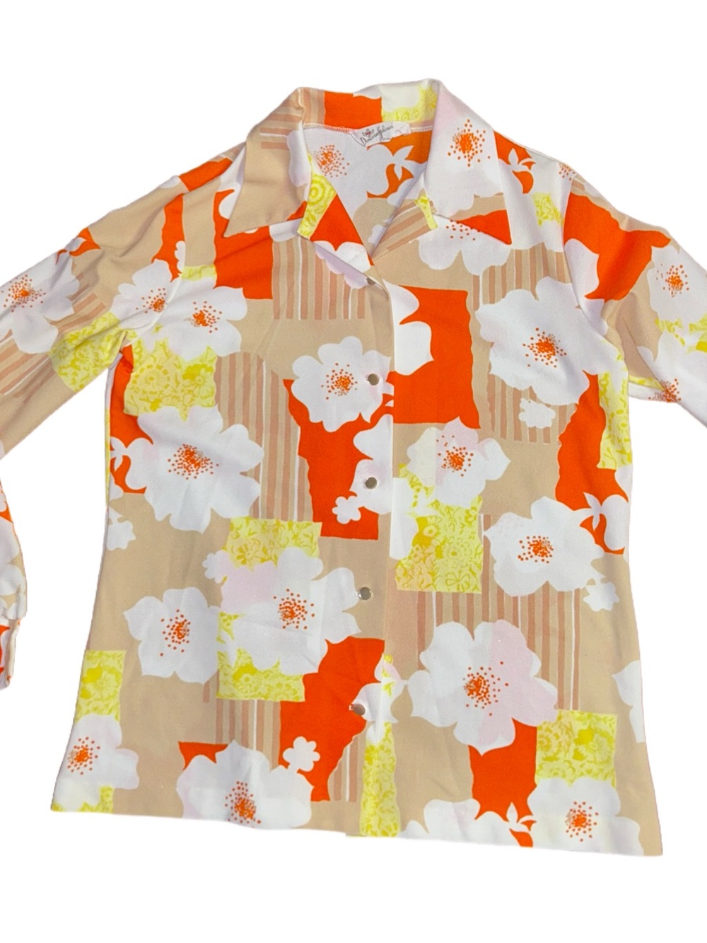 Donovan Galvani Of Dallas ~ Vtg ~ Women’s Medium ~ Orange & Beige Floral Blouse